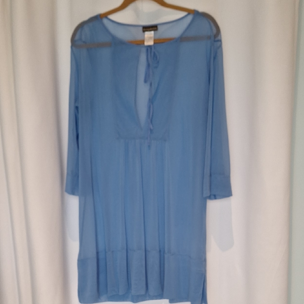 Tommy Bahama Blue Tie Front Sheer Swim Cover Up with Relaxed Fit Size M